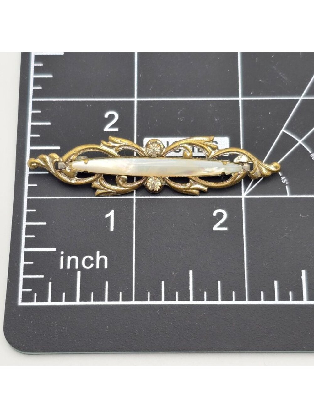 Antique Mother of Pearl Bar Brooch Mixed Tone Metal & Paste Stones - Picture 5 of 6